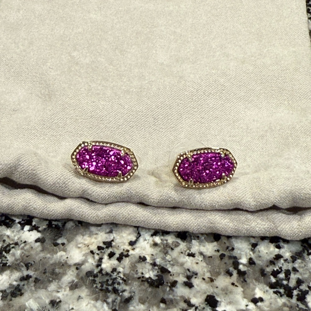 Ellie Fuchsia Druzy Gold Kendra Scott Studs